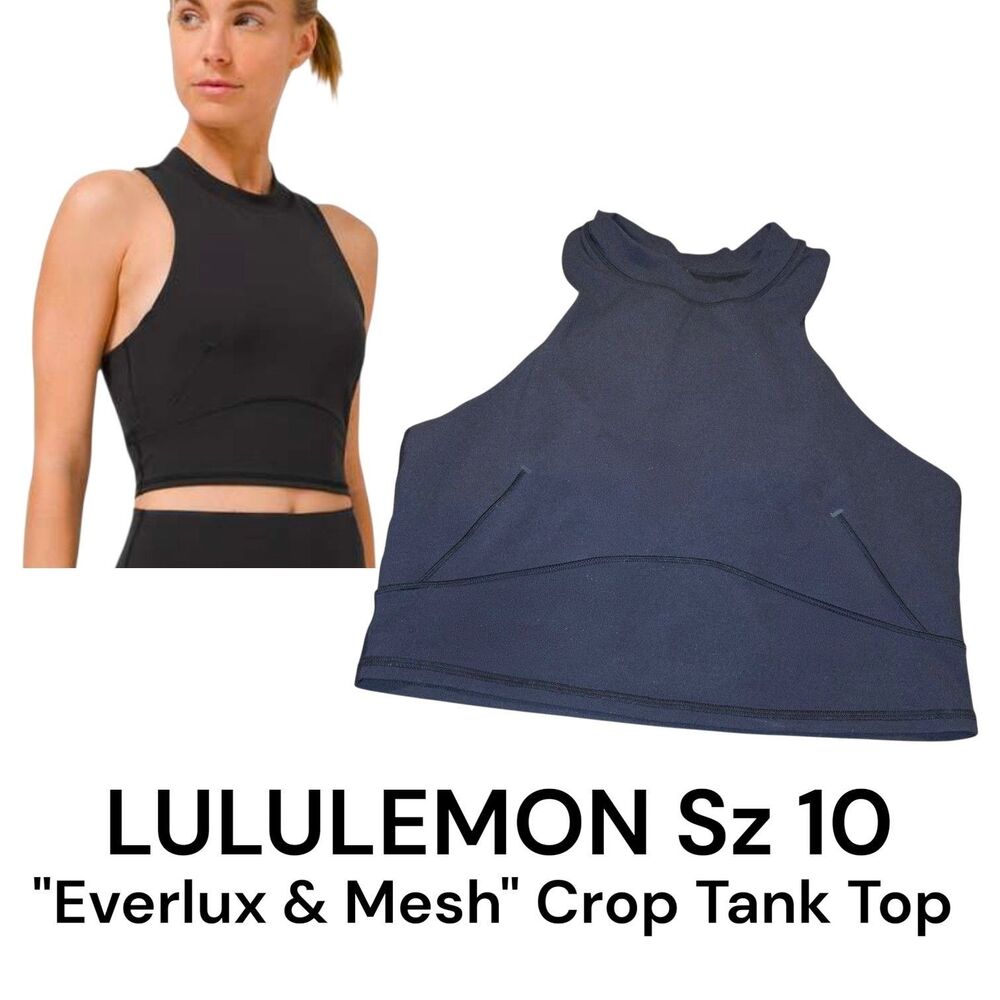 LULULEMON Sz 10 Everlux & Mesh Black Shelf Bra Yoga Training Sleek Crop Tank Top